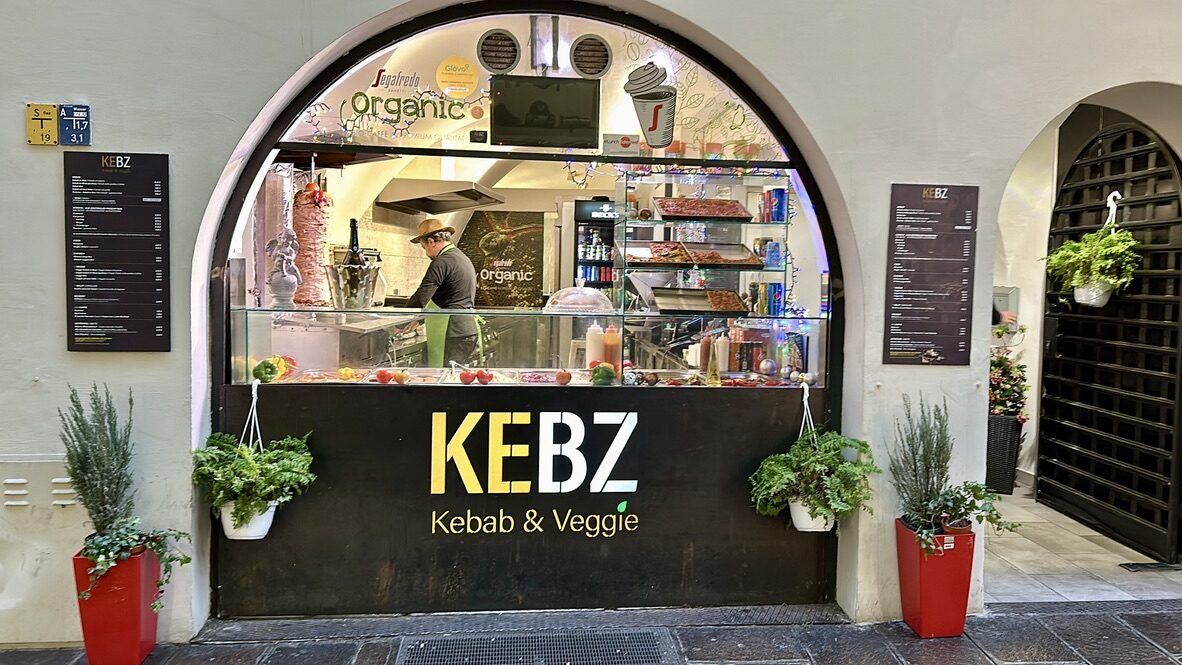 The arched shopfront of Kebz, a kebab and veggie takeaway